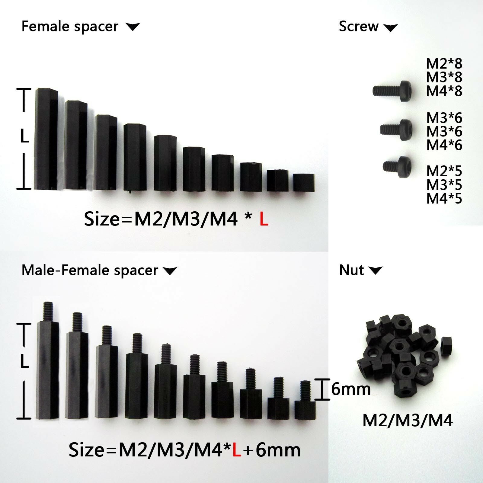 Hex Standoffs Spacers M3 (3mm) x 20mm x 0.5mm Threaded Female